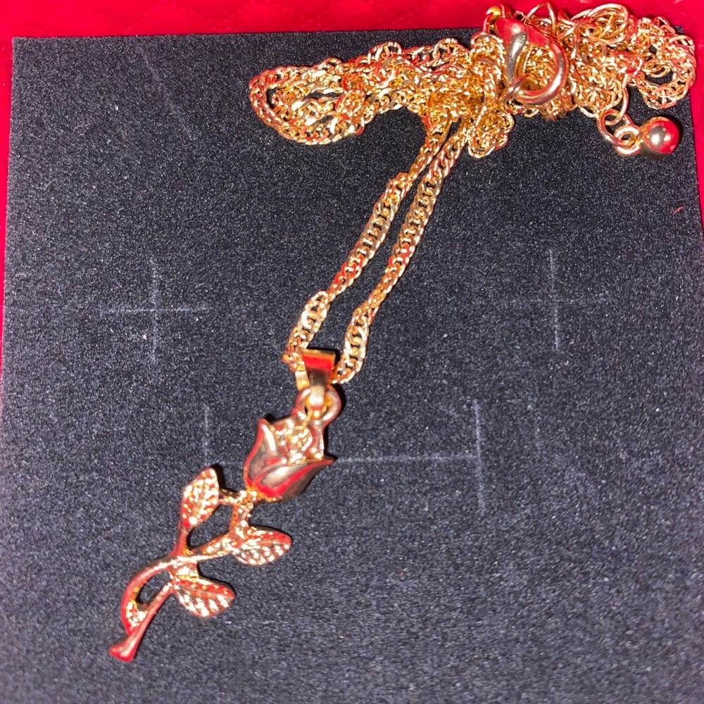 Gold plated rose with twisted rope chain